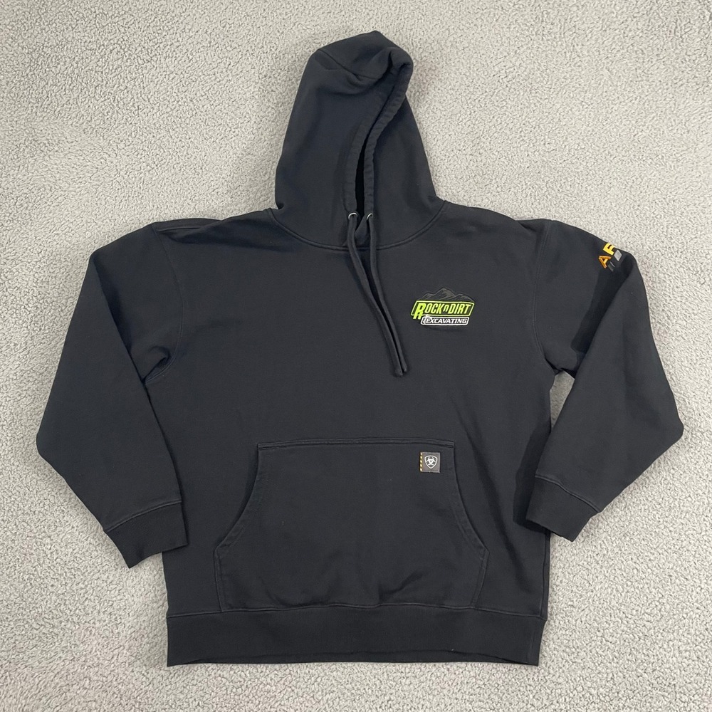 Ariat Rebar Rock N Dirt Excavating Hoodie Men L Black Workwear Pullover